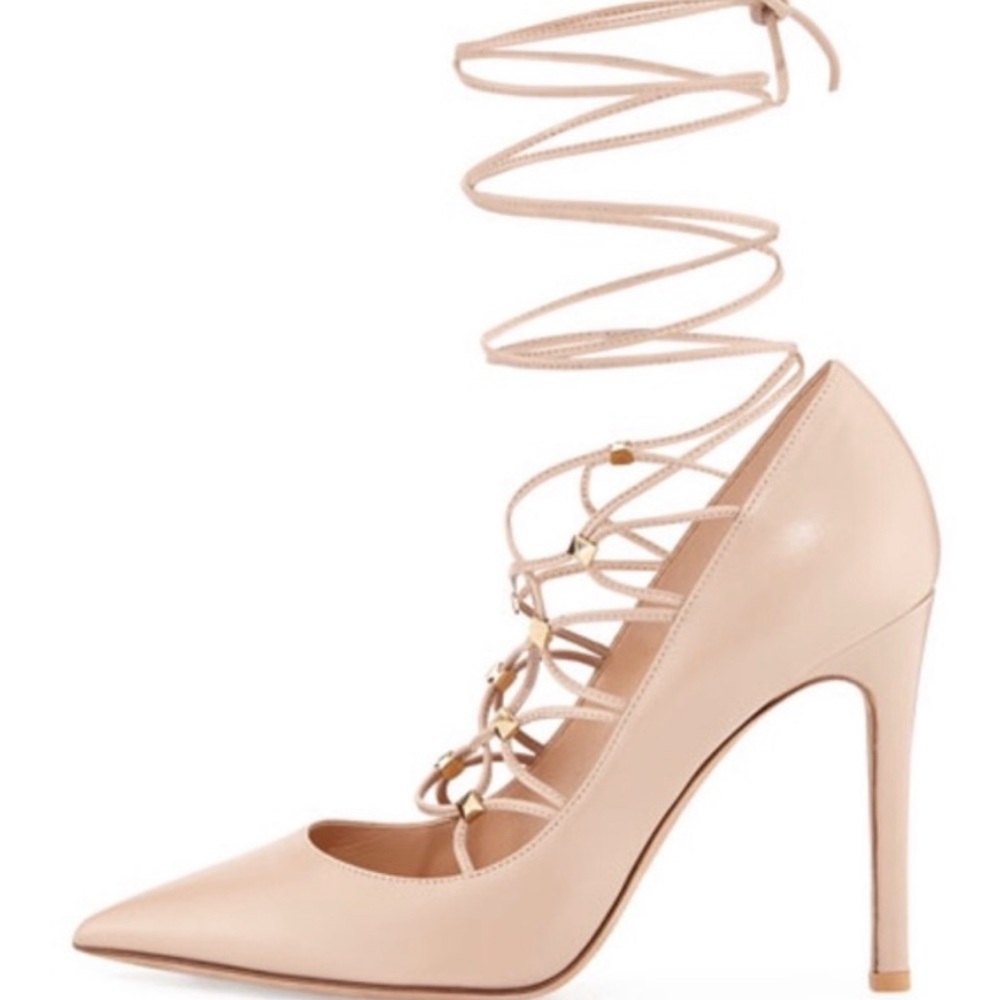 Valentino Rockstud beige pointed toe tie-up lace-up heels 38